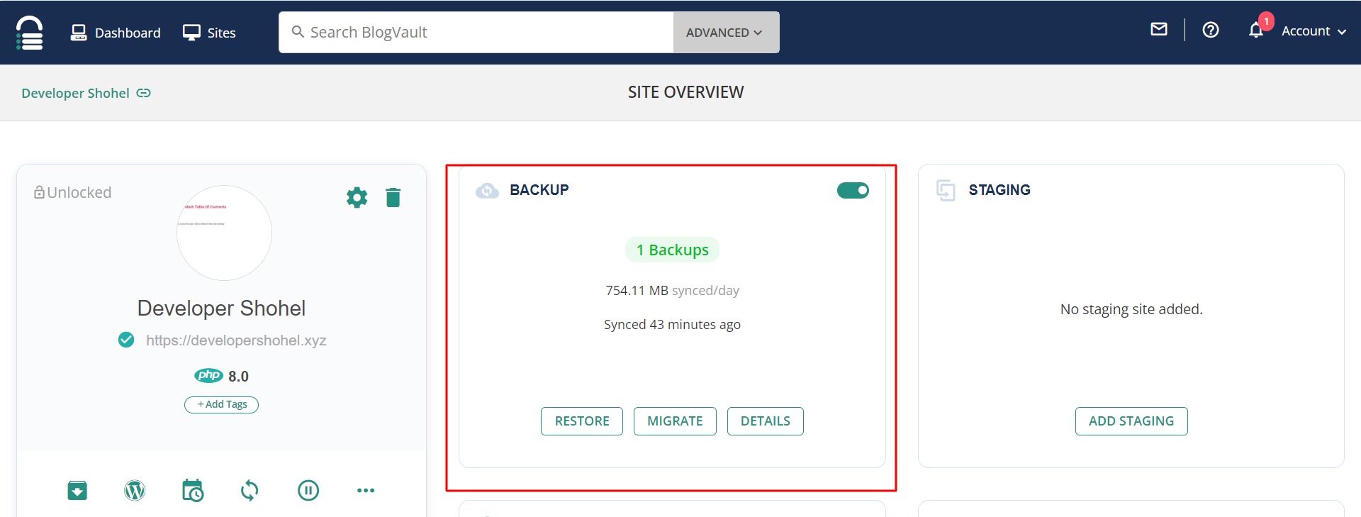 BlogVault-Dashboard