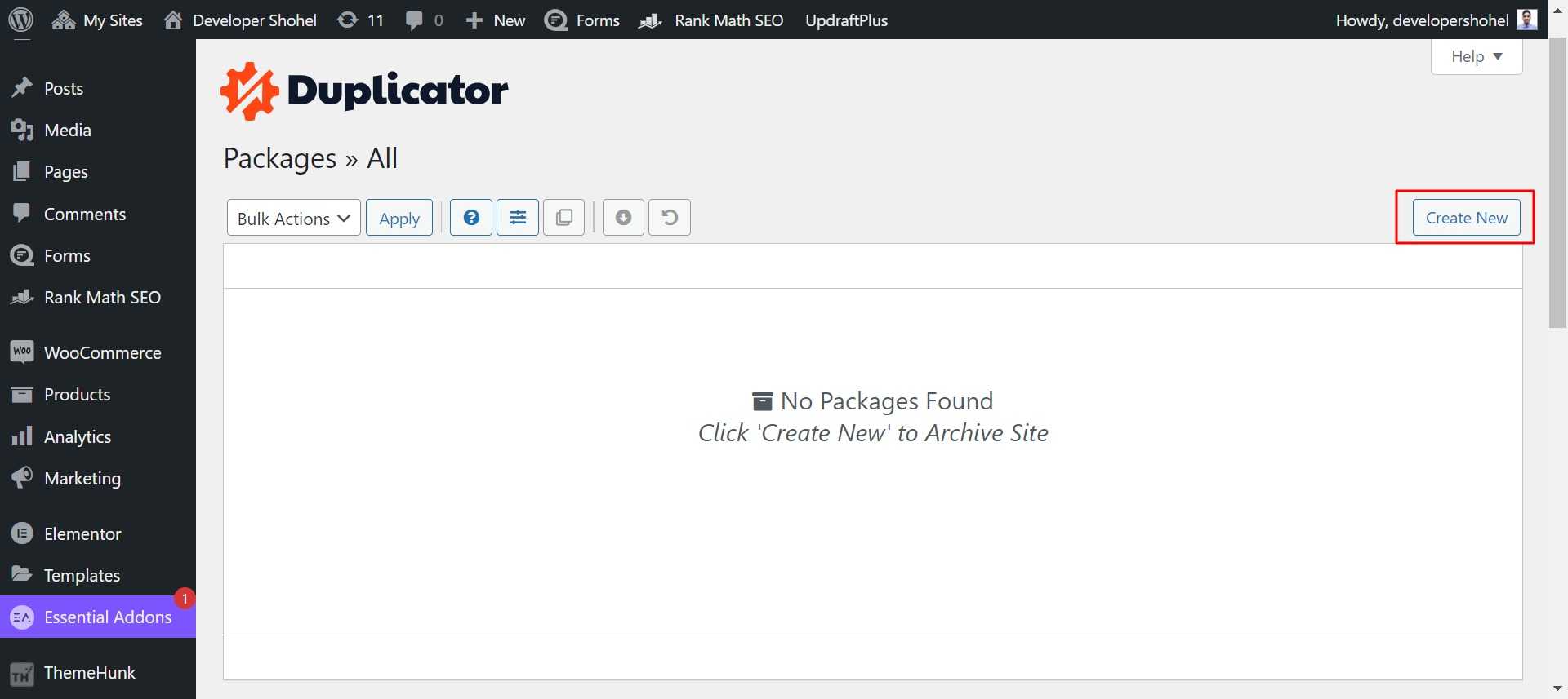 Duplicator create backup