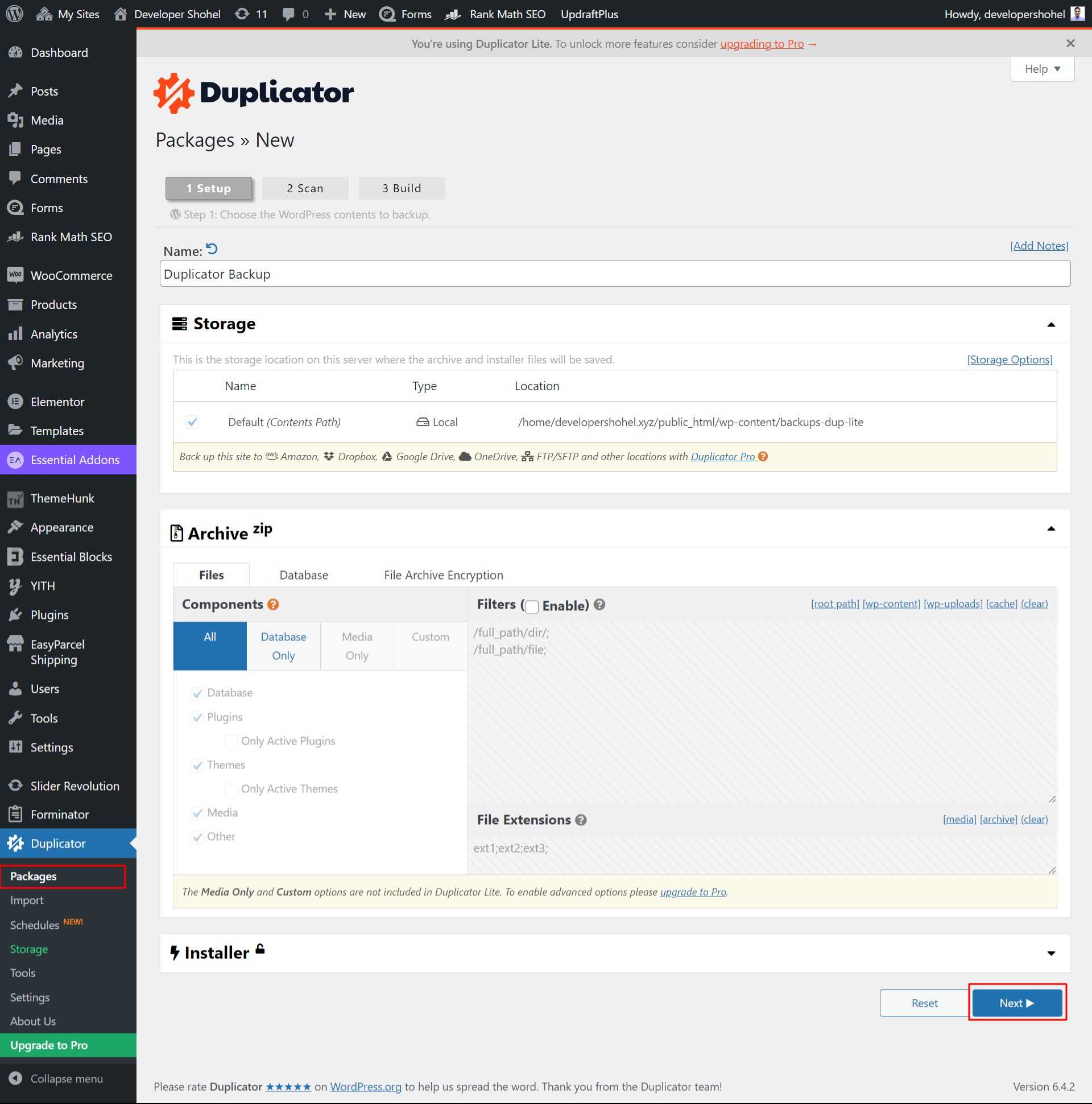 Duplicator new backup