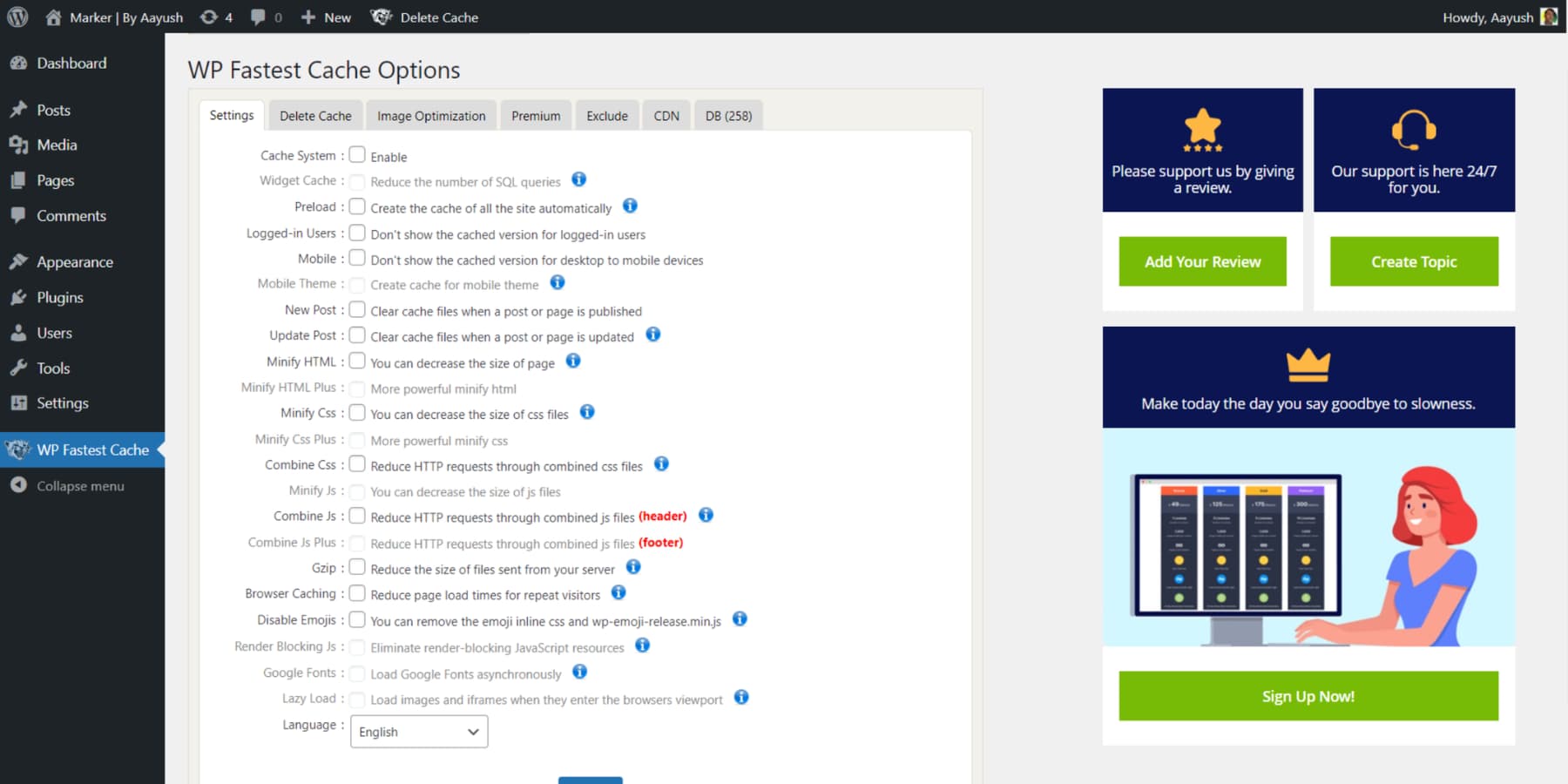 WP-Fastest-Caches-User-Interface