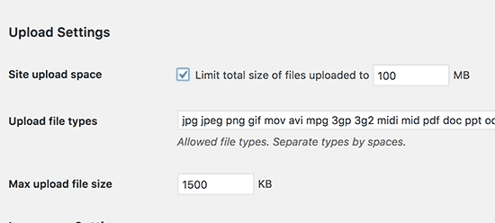 upload settings